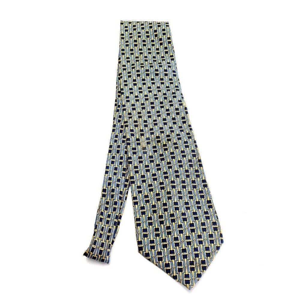 Paolo Gucci Blue Yellow Silk Tie Woven Geometric "Chain" Print - Picture 7 of 7